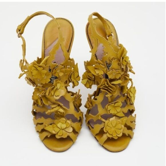Tom Ford Heels Mustard Yellow Floral Slingbacks  Size 39 / US 8.5 Women's - Picture 6 of 6